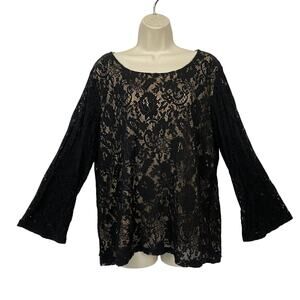 Victor Costa Occasion Top Women 1X Black Illusion Lace Whimsigoth Dressy Holiday